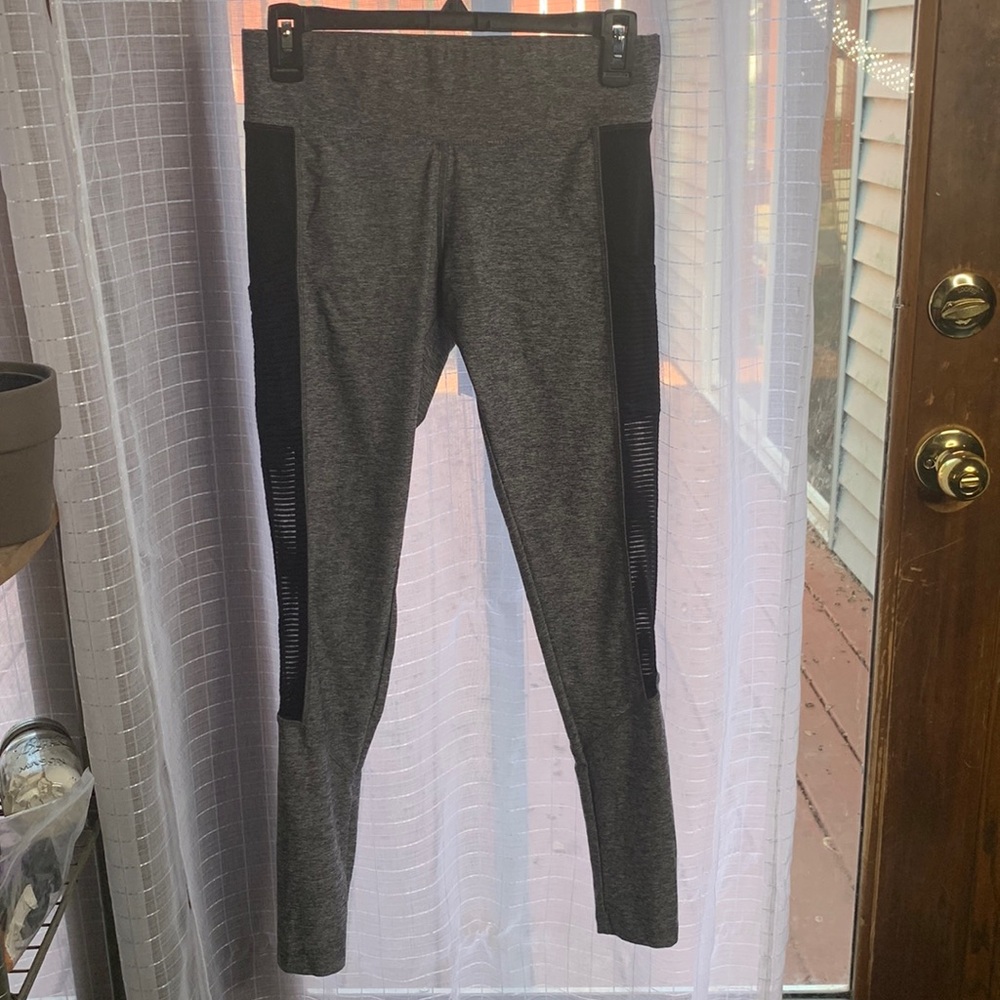 Yoga pants. Grey salt and pepper. Black mesh